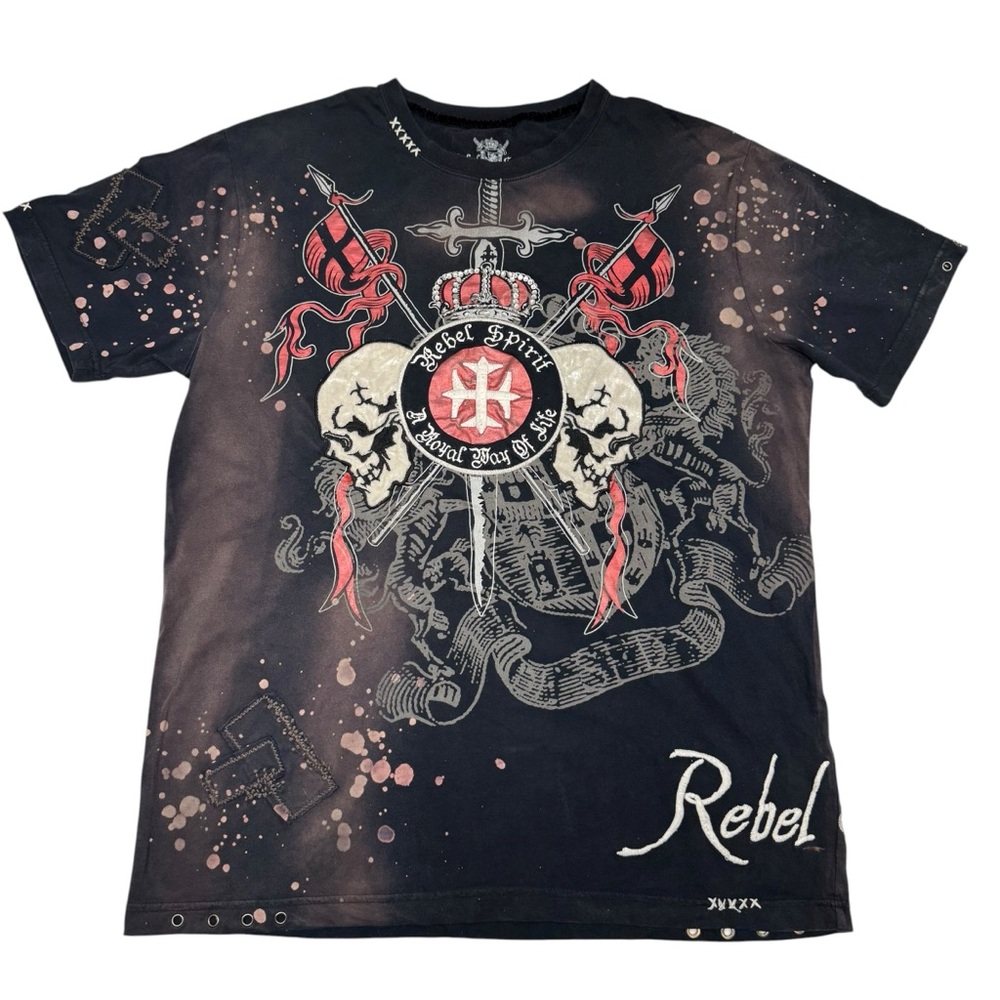 Rebel Spirit Graphic T-Shirt Royal Way Of Life Grunge Scull Y2K Biker Gothic XXL